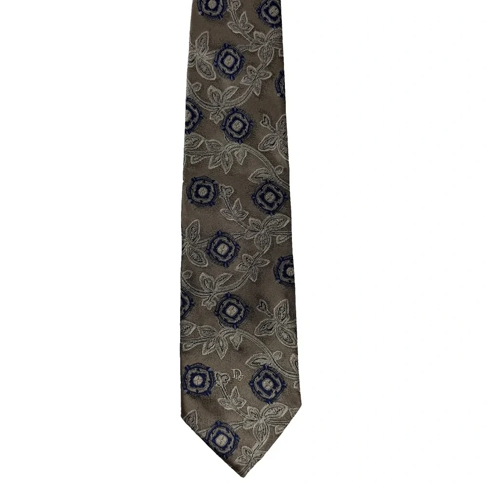 CHRISTIAN DIOR MONSIEUR Mens Necktie Vintage Silk‎ Blend Floral Gray Blue USA